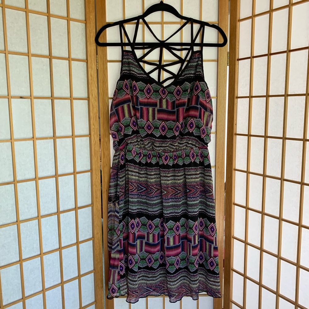 Strappy & Colorful Aztec-print Dress
